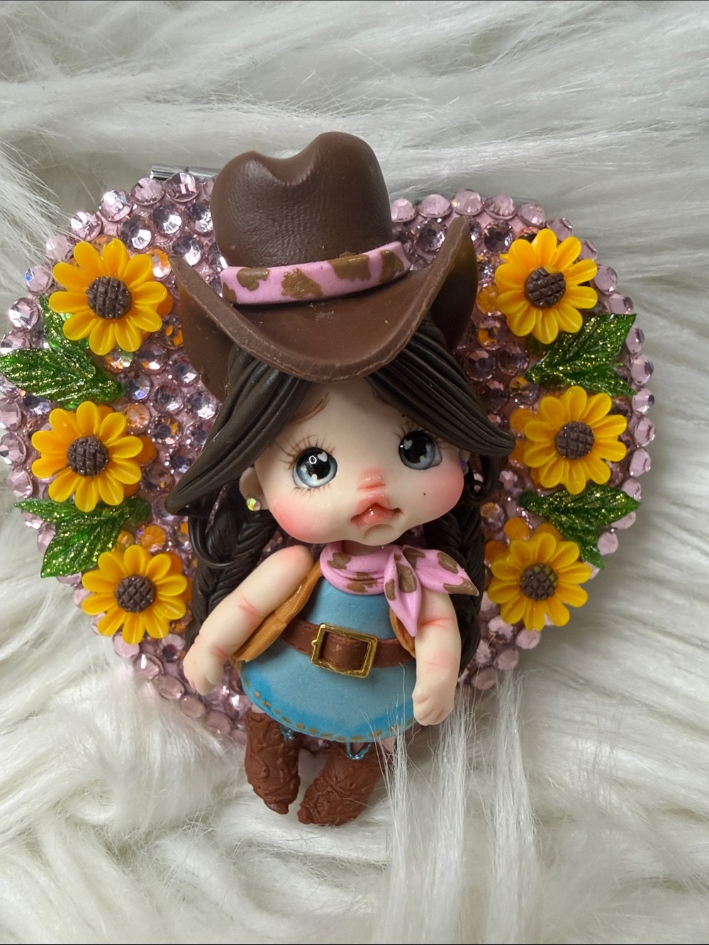Cute Cowboy Girl Heart Compact Mirror - Pink & Brown snow globe